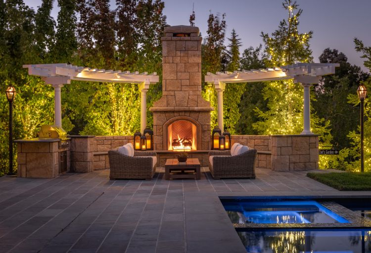 Emerald Hills Estate Outdoor Fireplace